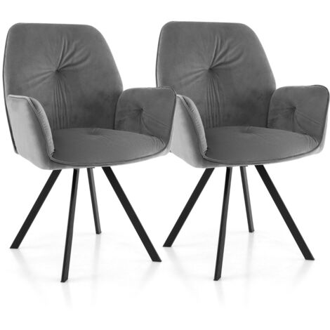 2 Sedie girevoli da accent in velluto con gambe in metallo piedini antiscivolo, Sedie moderne per scrivania Grigio