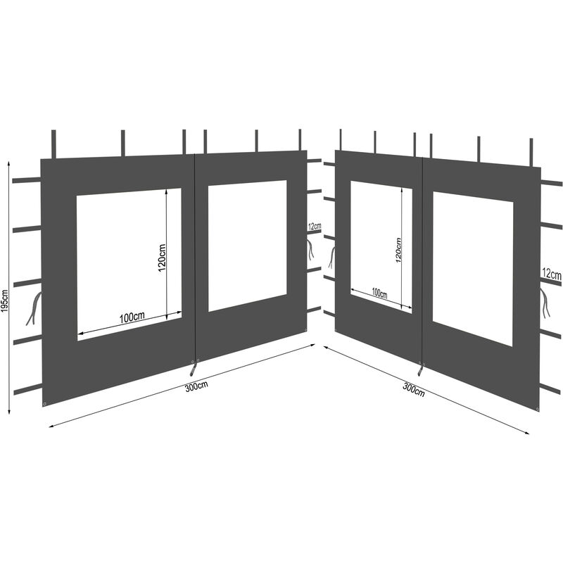 2 Seitenteile aus Polyester mit Fenster 300x195cm für Pavillon 3x3m Seitenwand Anthrazit ral 7012 wasserdicht