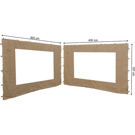 2 Seitenteile mit PE Fenster  300/400x197cm für Blätter Pavillon 3x4m Seitenwand Sand