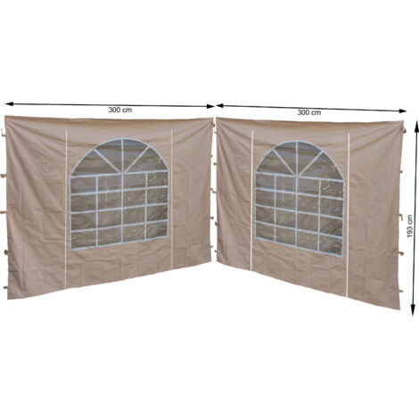 2 Seitenteile mit PVC Fenster 300x193cm für Pavillon Sahara 3x3m Seitenwand Sand