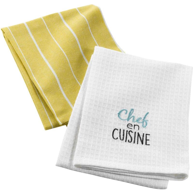 1001kdo - 2 serviettes torchons brode chef en cuisine