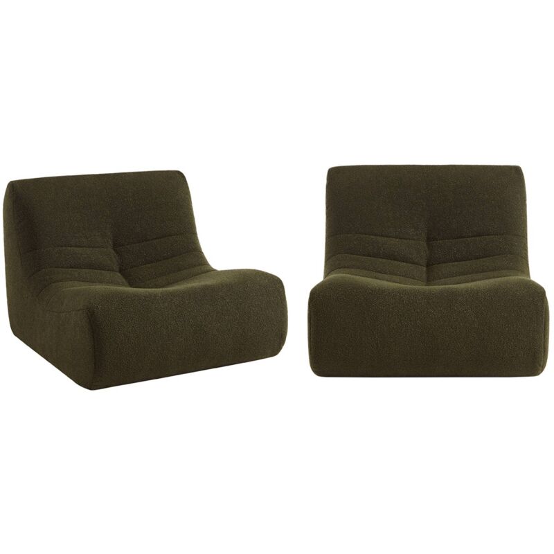 Sweeek - 2er-set Modulare 1-sitzer Sessel Mit Strukturiertem Bouclé-bezug, Bouclé, Khaki