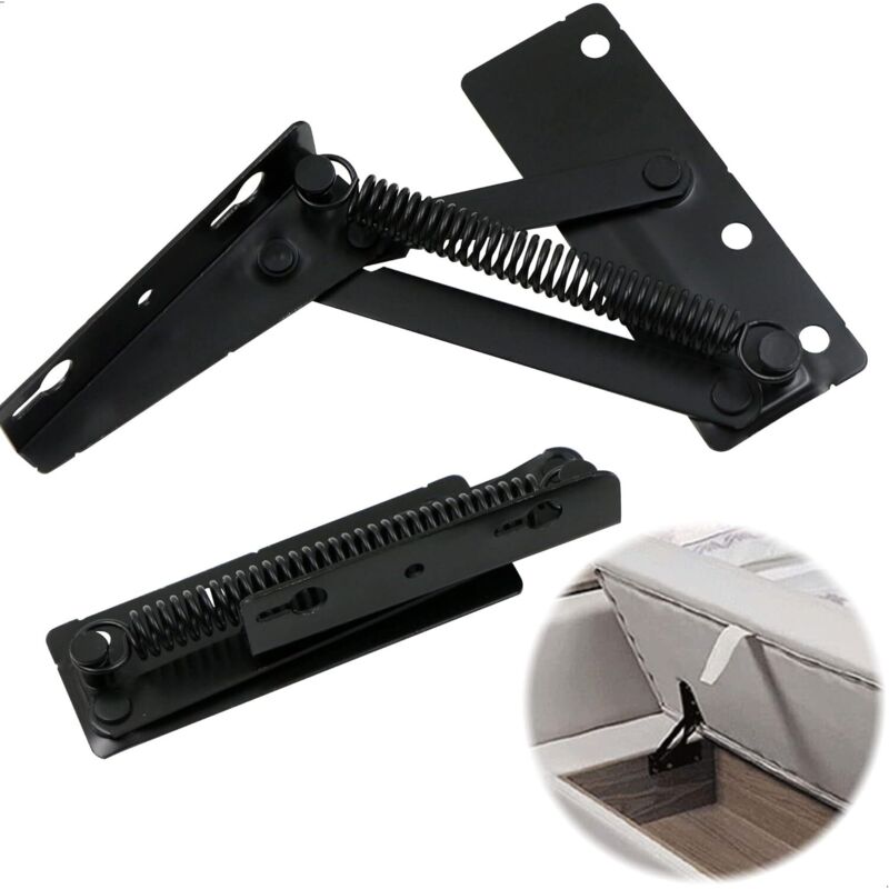 2 set di cerniere a molla - Supporti per ante a ribalta per armadi, divani letto pieghevoli, accessori per mobili, mobili contenitori, nero