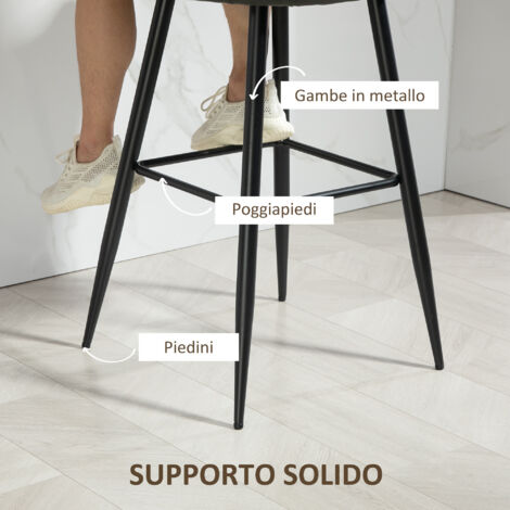 2 set di sgabelli da bar in similpelle, sgabelli da cucina moderni con poggiapiedi e gambe in acciaio, seggioloni con schienale, grigio scuro