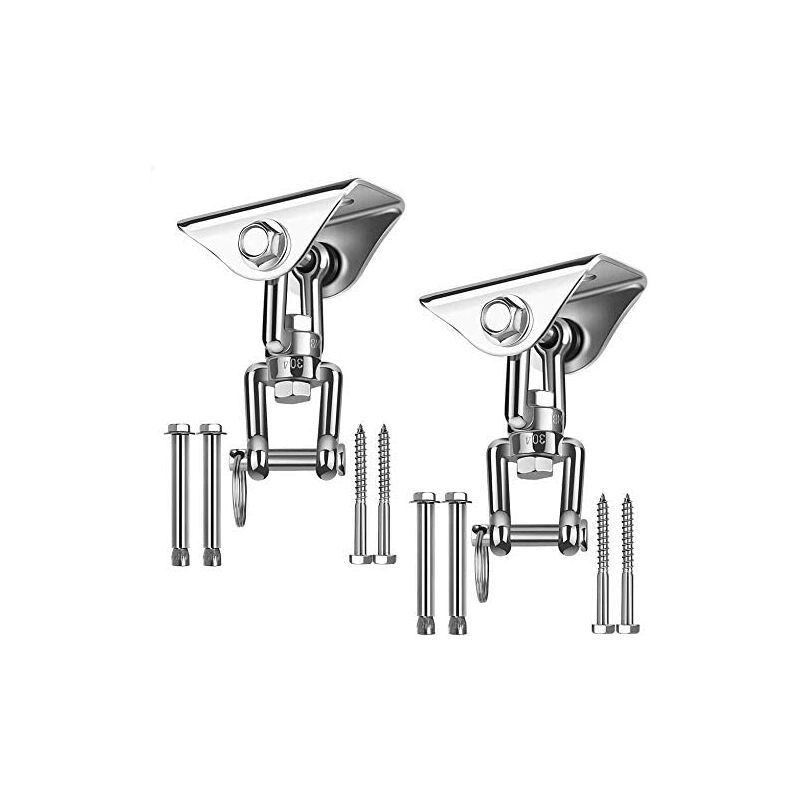 Gift - 2 set Lourds Crochet De Plafond avec SUS304 Acier Inoxydable 360° Rotation 4 Vis de Fixation pour Béton Bois Ensembles Yoga hamac Chaise