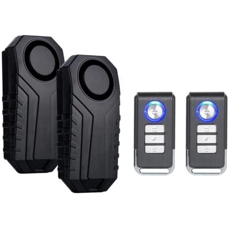 2 Set sans Fil Vélo Antivol Alarme Sécurité Vibration Capteur de Mouvement avec Télécommande pour Vélo Moto Véhicule Scooter 113dB IP55 Étanche