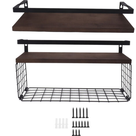 2 Set Wall Mounted Storage Shelves Bathroom Metal Wire Rustic Floating Shelf for Kitchen Office