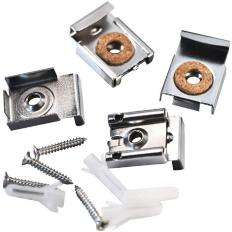 2 sets (8 pieces) of spring-loaded hanging clips for frameless mirrors, with wall plugs and screws