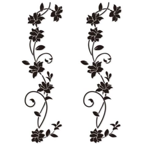 2 Sets d'Autocollants Muraux 105x30cm - Design Fleur de Vigne Noir en PVC, pour Chambre d'Enfants, Salon, Bureau, Restaurant ou Bout