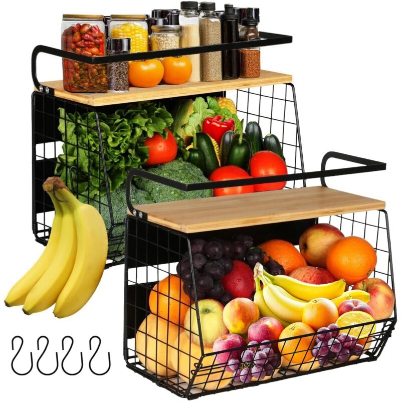 2 Sets Etagere Magnetique Frigo & Porte-épices 2 In 1 Range Legumes Cuisine, Rangement et Organisation de Cuisine, Fruits et Legumes, Corbeille Fruit