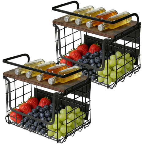 2 Sets Etagere Magnetique Frigo & Porte-épices 2 In 1 Range Legumes Cuisine, Rangement et Organisation de Cuisine, Fruits et Legumes, Corbeille Fruit Panier, Panier Mural Epices