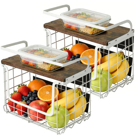 2 Sets Etagere Magnetique Frigo & Porte-épices 2 In 1 Range Legumes Cuisine, Rangement et Organisation de Cuisine, Fruits et Legumes, Corbeille Fruit Panier, Panier Mural Epices