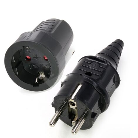 2 Sets Kit Fiche Mâle + Prise Femelle 250V 16A Fiche Électrique en Caoutchouc Broche IP44 Fiche d'alimentation Étanche, Noir