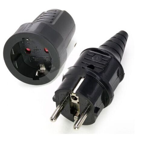 2 Sets Kit Fiche Mâle + Prise Femelle 250V 16A Fiche Électrique en Caoutchouc Broche IP44 Fiche d'alimentation Étanche, Noir
