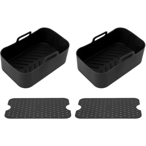 2 Sets Kitchen Fryer Silicone Basket and Mat Reusable Non Stick Rectangular Air Oven Accessories for Ninja DZ201 Foodi 8QT Black