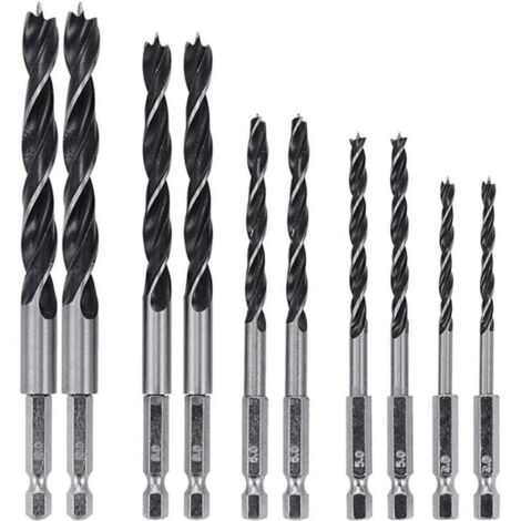 2 Sets mit je 5 HSS-Sechskant-Spiralbohrern (6,35 mm) für die Holzbearbeitung – 4 mm, 5 mm, 6 mm, 8 mm, 10 mm