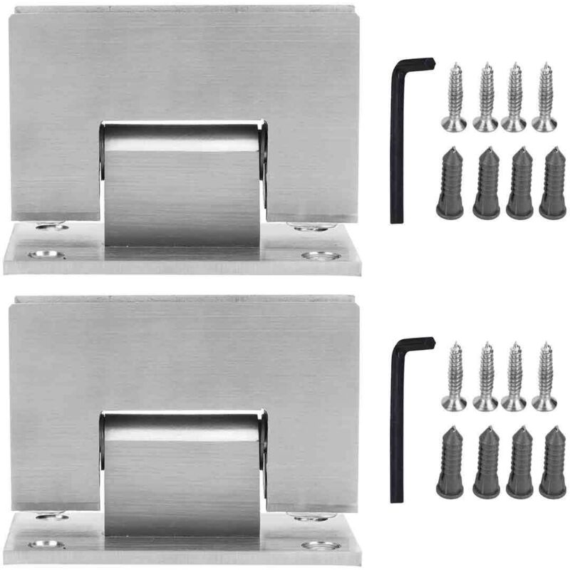 2 Sets of 90 Degree Stainless Steel Glass Door Hinges Shower Door Collar for Home