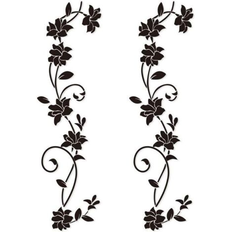 2 Sets Stickers Muraux 105  30cm Fleur de vigne Noir Deisgn en PVC Autocollant Mural pour Enfants Chambre Salon Bureau Resto