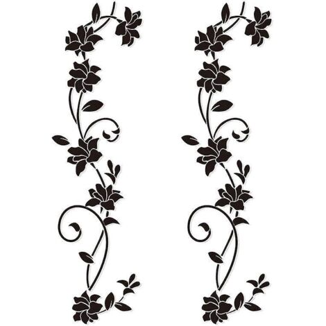 2 Sets Stickers Muraux 105  30cm Fleur De Vigne Noir Deisgn En Pvc Autocollant Mural Pour Enfants Chambre Salon Bureau Resto Boutique Decoration