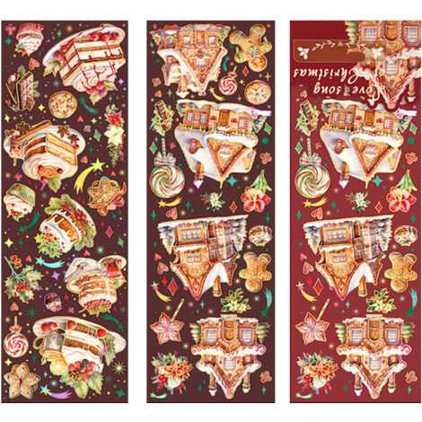 2 Sheet Christmas Stickers for Scrapbooking PET Easy Tear Off Floral Christmas Scrapbook Stickers Type 2