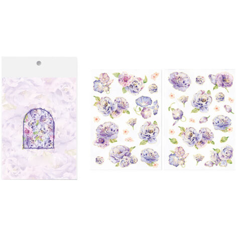 2 Sheets Flower Decals Easily Peel Off Durable Waterproof PET Multi Purpose PET Plants Stickers for Scrapbook DIY Craft Purple