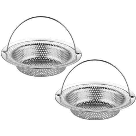 2 sifones de acero inoxidable para fregadero, filtro de malla para alimentos, desagüe de suelo metálico con asa y cesta de drenaje