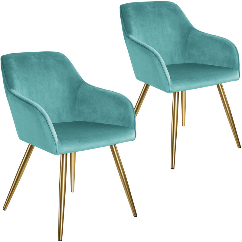 

Tectake - 2 Sillas aterciopelada Marilyn oro - turquesa/oro