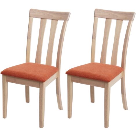 2 sillas de cocina comedor de diseño clásico en tela naranja y madera maciza clara 040002960