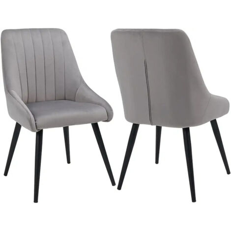 2 sillas de comedor en tela de terciopelo acolchado gris, patas acampanadas en metal negro CDS09321