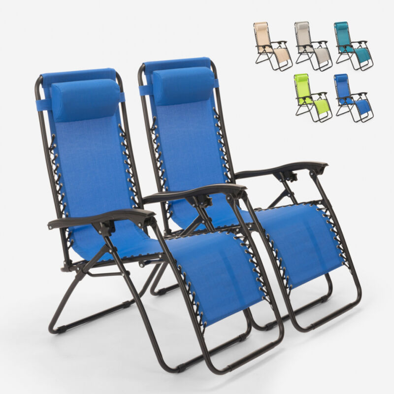 

2 sillas de playa tumbona hamaca plegables de jardín de varias posiciones Emily Zero Gravity | Azul Marino