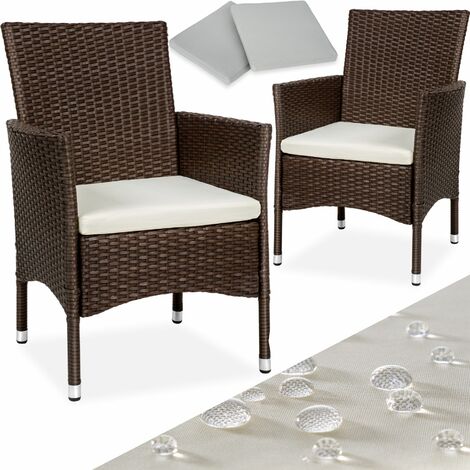 2 Sillas de ratán + 4 fundas - sillas de comedor imitación mimbre, muebles de ratán sintético con cojines y fundas, asientos de jardín con estructura de acero