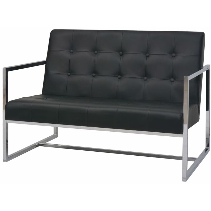 Vidaxl - 2-Sitzer-Sofa mit Armlehnen Kunstleder Stahl Schwarz - Schwarz