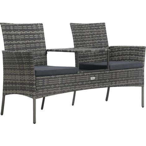 2-Sitzer-Gartensofa mit Teetisch Poly Rattan Anthrazit vidaXL