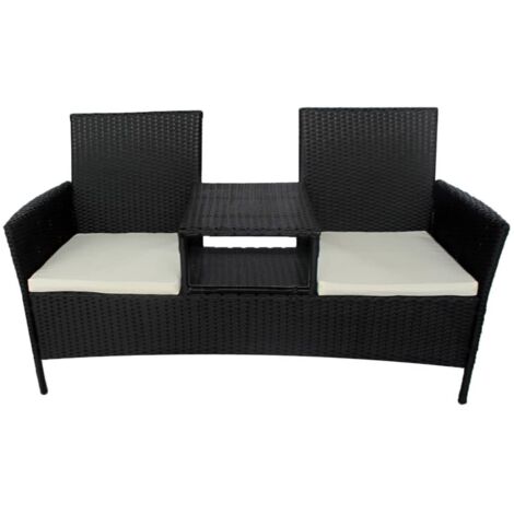 2 Sitzer Gartensofa Mit Teetisch Poly Rattan Schwarz