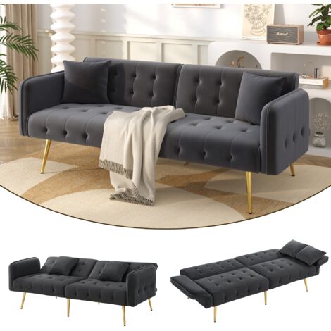 2-Sitzer-Schlafsofa – 178 x 80 x 70 cm – Schlafsofa mit verstellbarer Rückenlehne und Armlehnen mit mehreren Positionen – aus grauem Samt