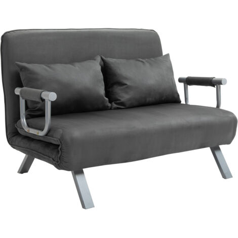 2-Sitzer Schlafsofa mit Armlehne 65x69x80cm 3-in-1 Schlafsessel, Gästebett, Klappmatratze, Wildlederimitat, Grau