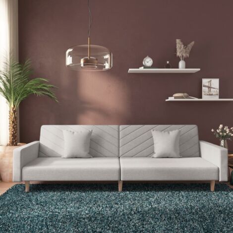 2-Sitzer Schlafsofa mit zwei hellgrauen Kissen aus Stoff
