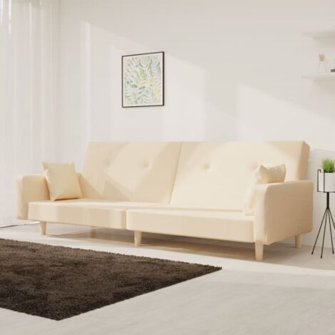 2-Sitzer Schlafsofa mit zwei Kissen Creme Stoff