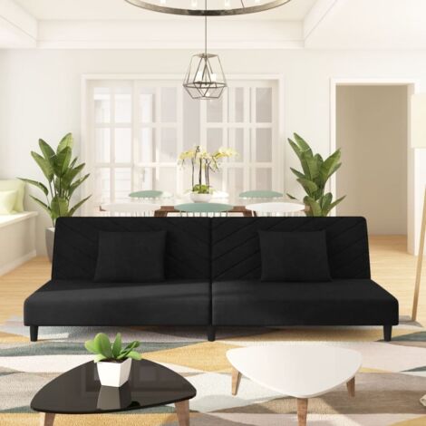 2-Sitzer Schlafsofa mit zwei Kissen Schwarz Samt