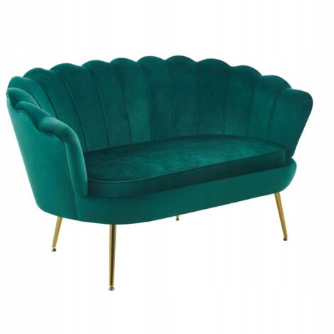 2-Sitzer-Sofa aus dunkelgrünem Samt auf goldenen Beinen für das Wohnzimmer