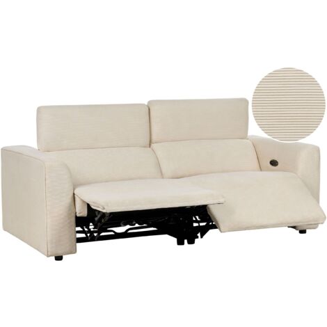 2-Sitzer Sofa Beige Cordbezug mit USB-Anschluss Fußteil und Kopfteil Elektrisch Verstellbar Modern Wohnzimmer Polstersofa Stoffsofa