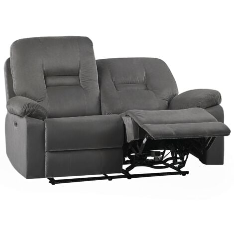 2-Sitzer Sofa Grau Samt Elektrisch Verstellbar mit LED-Beleuchtung USB-Anschluss Relaxfunktion Modern Inustriell Wohnzimmer Büro Arbeitszimmer