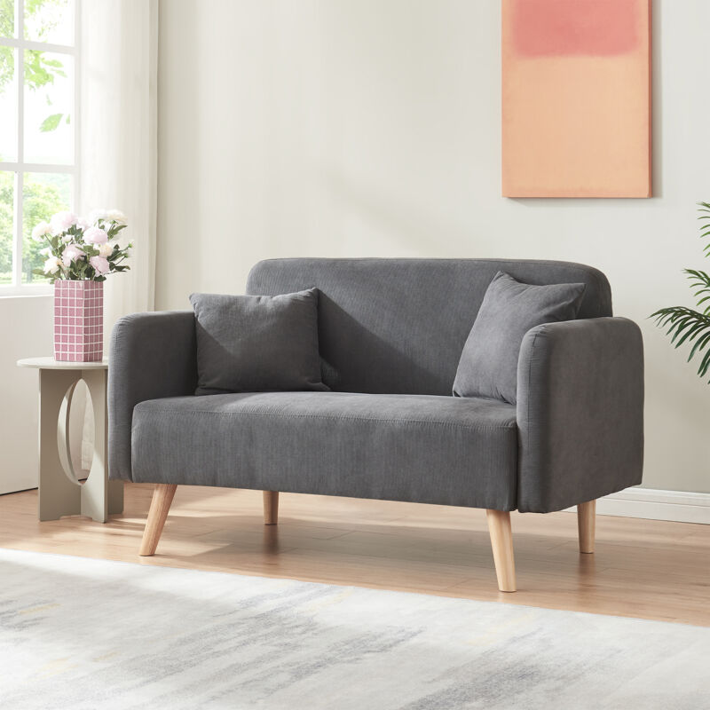 2-sitzer Sofa Midt 132x70x81 Cm Cord Grau [en.casa]