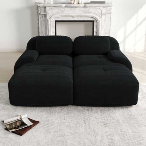 2-Sitzer-Sofa mit 2 Chaiselongues – Modular – Rutschfeste Füße – Ergonomisches und komfortables Design – aus schwarzem Cord