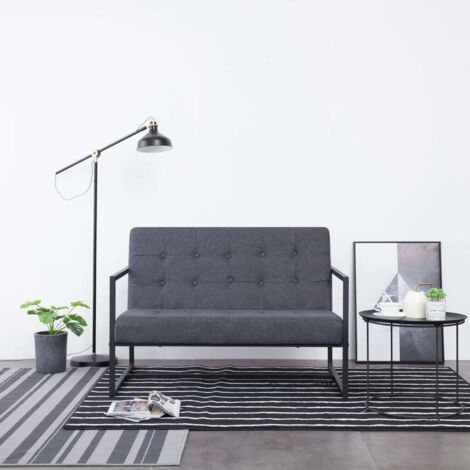 2-Sitzer-Sofa mit Armlehnen Dunkelgrau Stahl und Stoff vidaXL