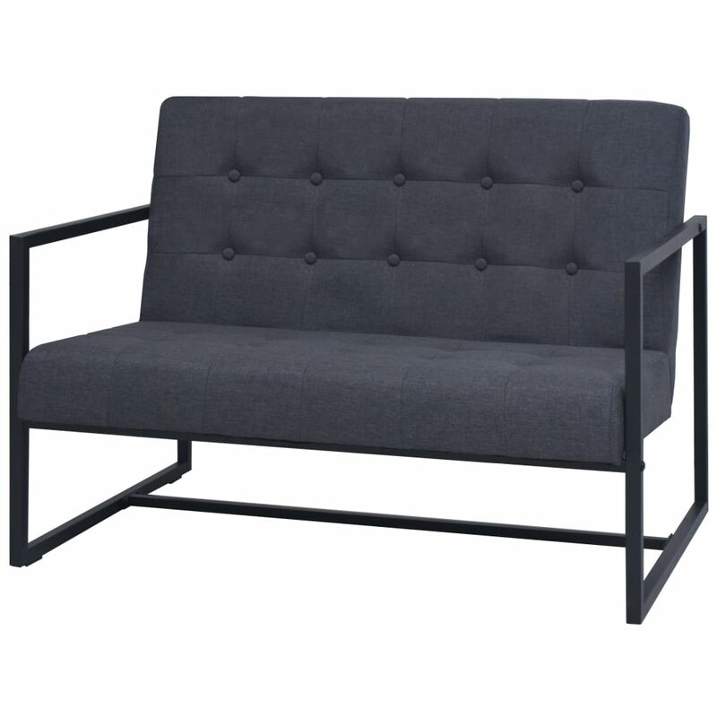 2-Sitzer-Sofa mit Armlehnen Stahl und Stoff Dunkelgrau - Grau