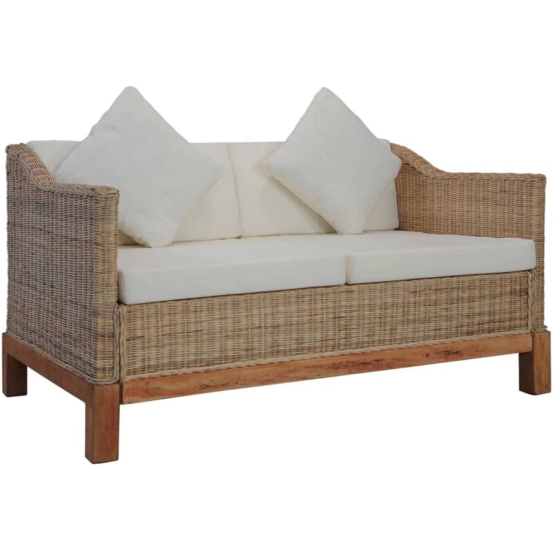 Abcrital - 2-Sitzer-Sofa mit Auflagen Natur Rattan