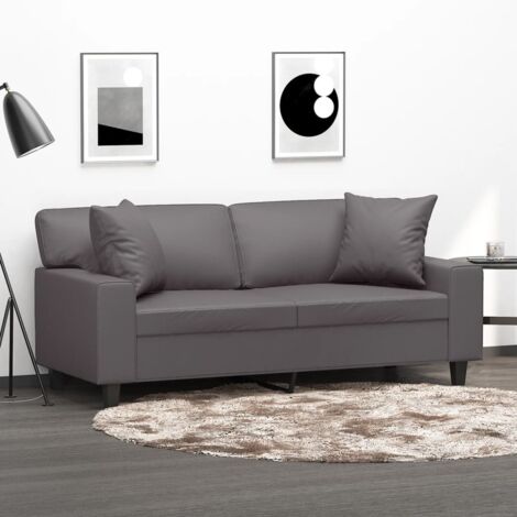 2-Sitzer Sofa mit grauen Dekokissen 140cm Kunstleder