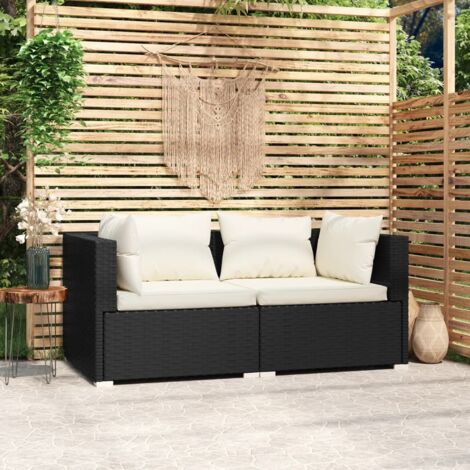 2-Sitzer-Sofa mit Kissen Schwarz Poly Rattan vidaXL