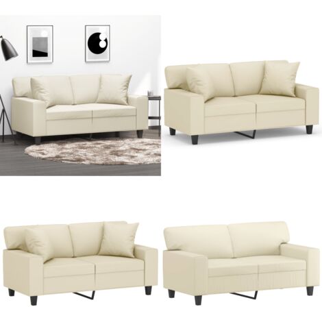 2-Sitzer-Sofa mit Zierkissen Creme 120 cm Kunstleder - Kunstleder Sofa - Zierkissen